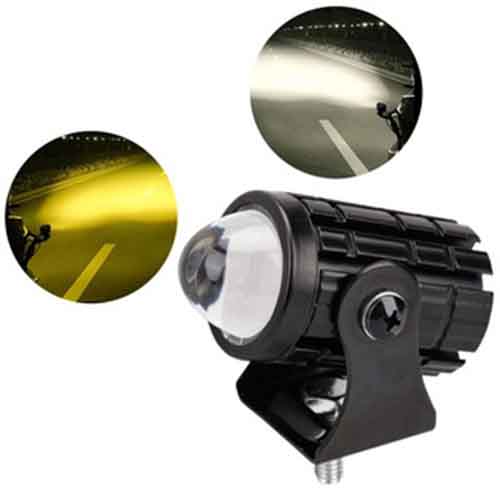 Universal Motorcycle LED Headlight Projector Lens Dual Color ATV Scooter Driving for Racer Light Auxiliary Spotlight Lamp